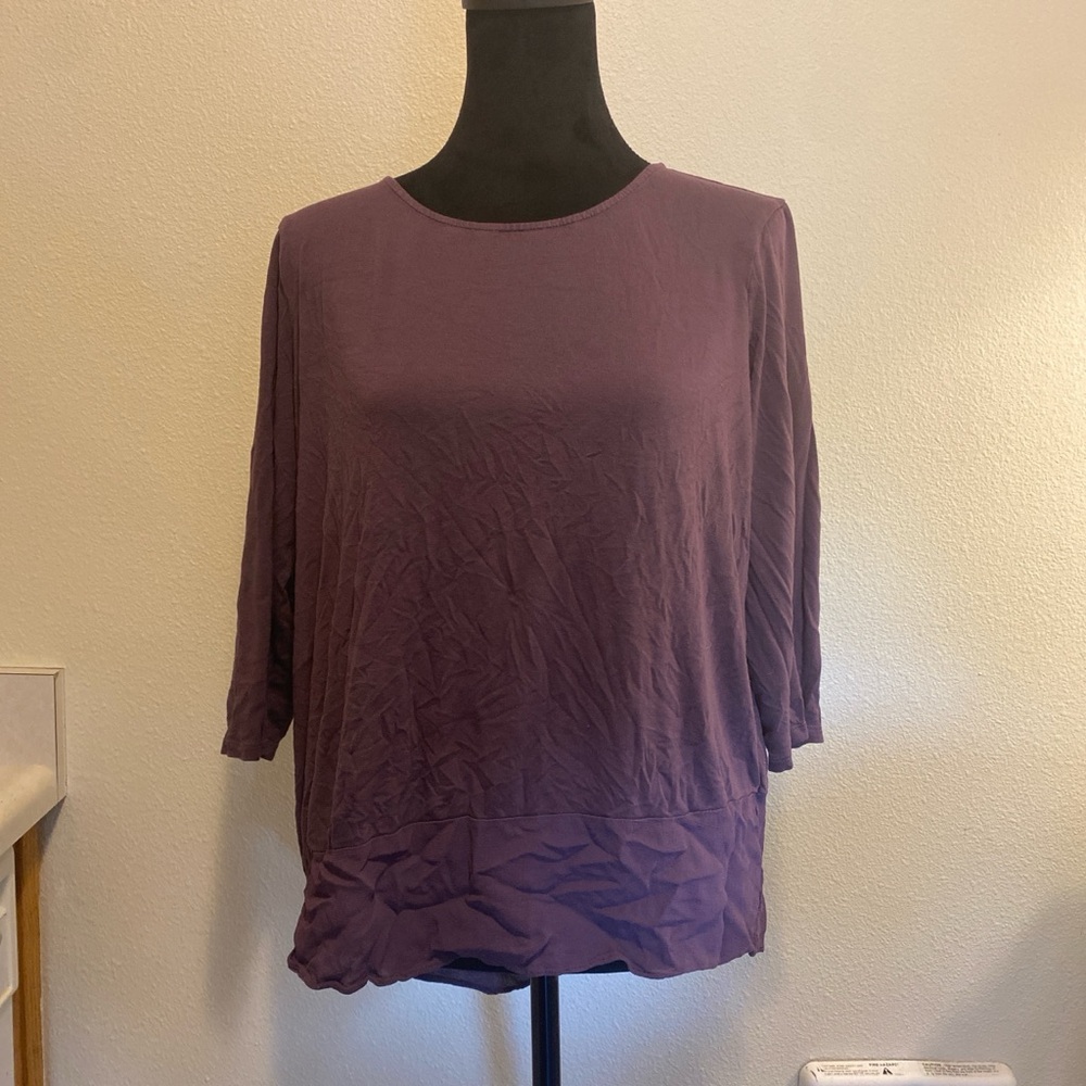 Chico's Purple Blouse with Crew Neck and 3/4 Sleeves
